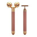 2-in-1 24K Gold Electric Face Massager with 3D Roller and T-Shape Tool